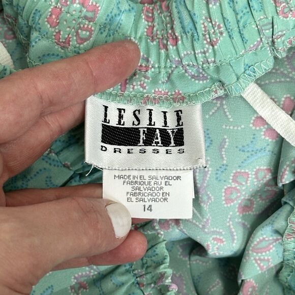 Vtg Pleated Midi Skirt 14 Green Pink Floral Fairy Feminine Spring Easter 90s Y2K - Picture 5 of 9